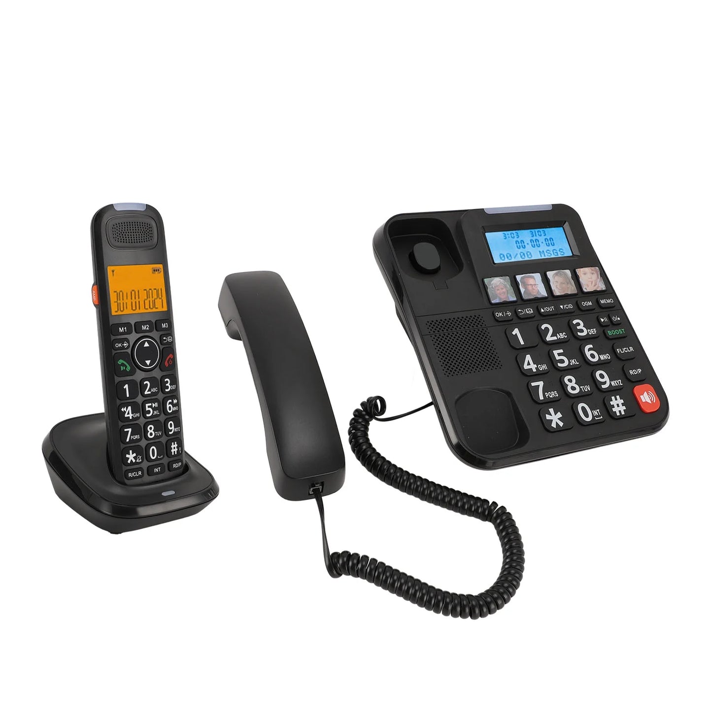 Expandable Corded/Cordless Phone System with Answering Machine, Big Button Senior Phone with Caller ID/Call Blocking & Handset/Amplified Speakerphones, Landline Business Telephones, Black