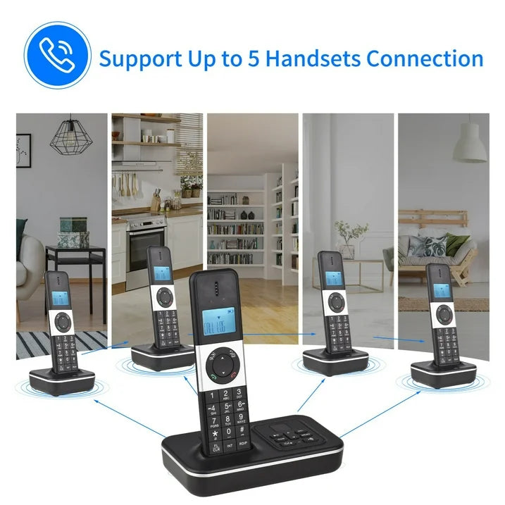 Expandable Cordless Phone System with Answering Machine, 3 Handset Cordless Home Phone, Full Duplex Speakerphone, Caller ID/Call Waiting, Multiple Display Languages, Landline Business Telephones