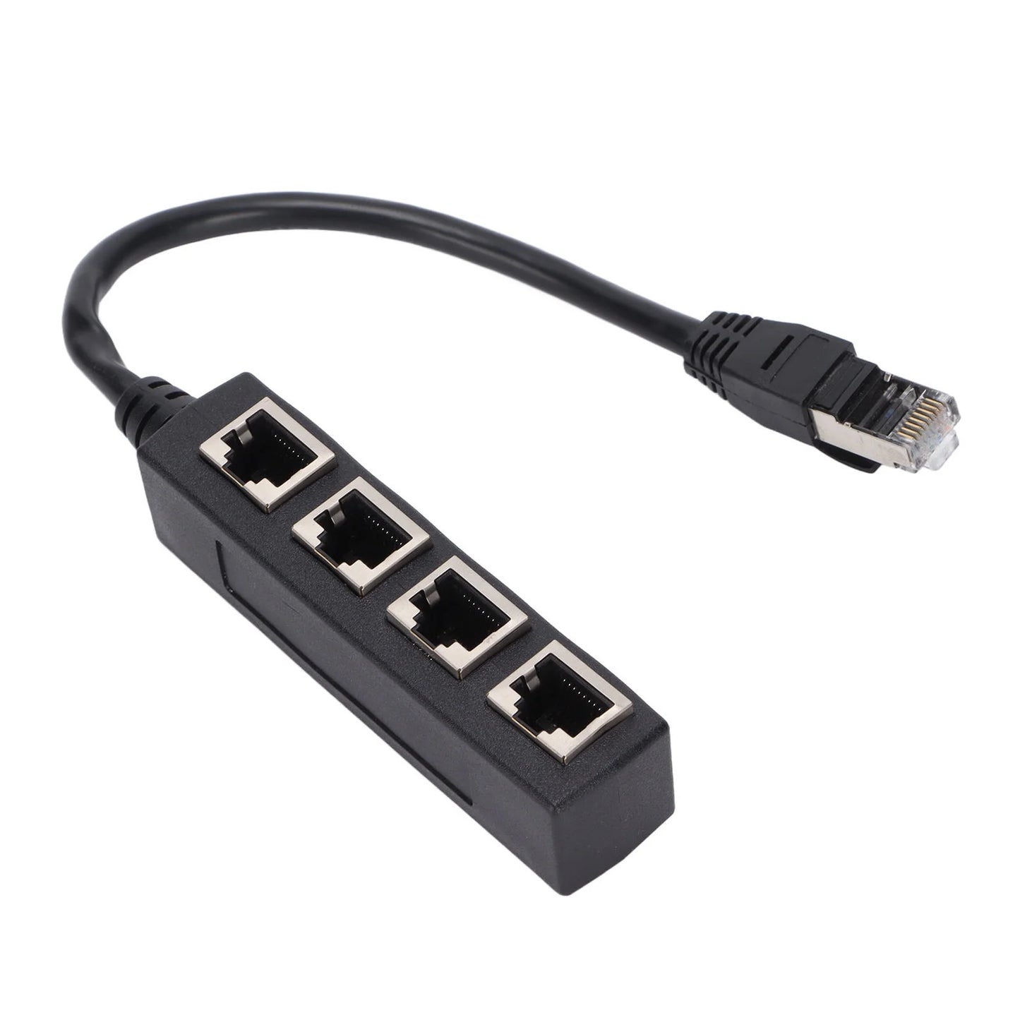 RJ45 1 Male to 4 Female Ethernet Cable Splitter Adapter, CAT7 Gold Plated Core, Black