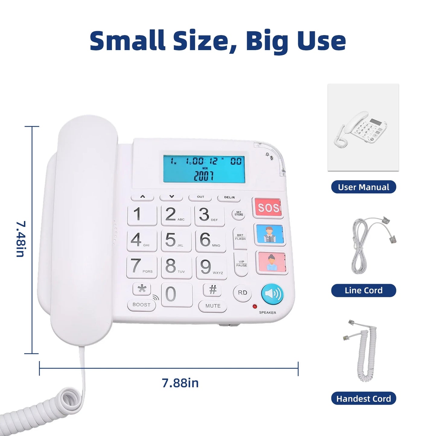 Large Key Wired Telephone, Dual Interface Wired Landline Phones with Caller ID/Hands-Free for Office, Big Button Corded Phones for Seniors, 3 Group One-Touch Dialing, Adjustable Volume & Ringing