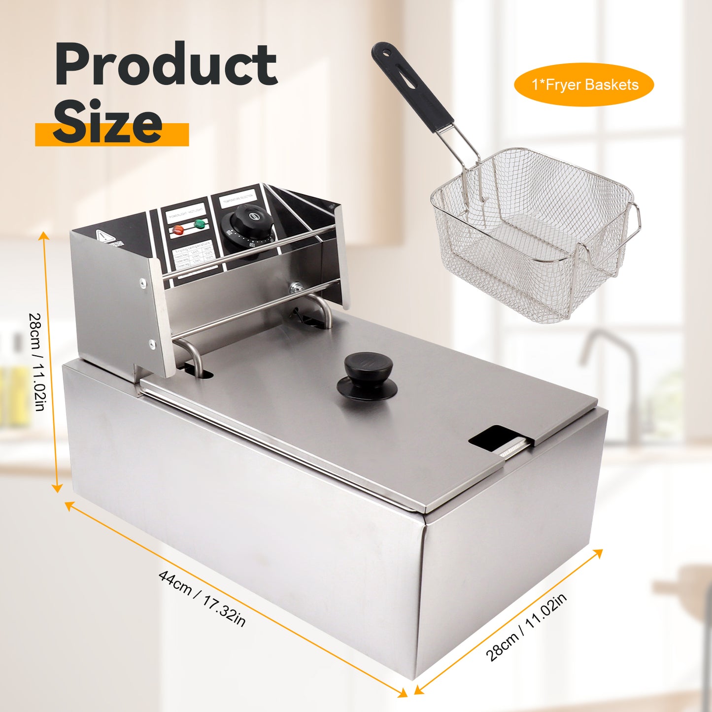 Fyydes Commercial 6L 1700W Stainless Steel Electric Deep Fryer Tabletop Restaurant Frying Basket