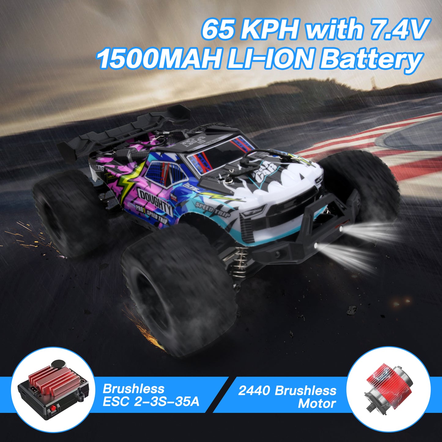 1:14 Brushless Fast RC Car for Adults Boys 45+MPH All Terrains 4X4 RTR High Speed Waterproof Remote Control Cars Truck Off Road RC Monster Truck 2 Batteries