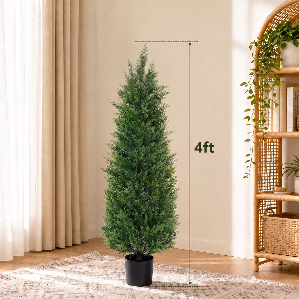 Artificial Cedar Tree 2 Pack 4 ft Tall Faux Cedar Topiary Plant Fake Lifelike Potted Pine for All-Season Home Office Porch Entryway Decor