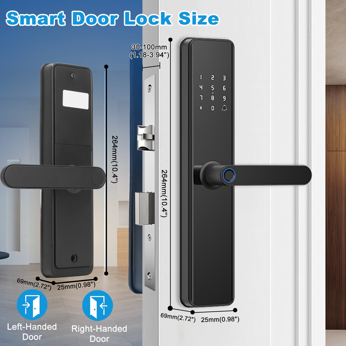 Door Smart Lock Fingerprints Password IC Card Key Anti Theft APP Control Entry Lock for Home Security