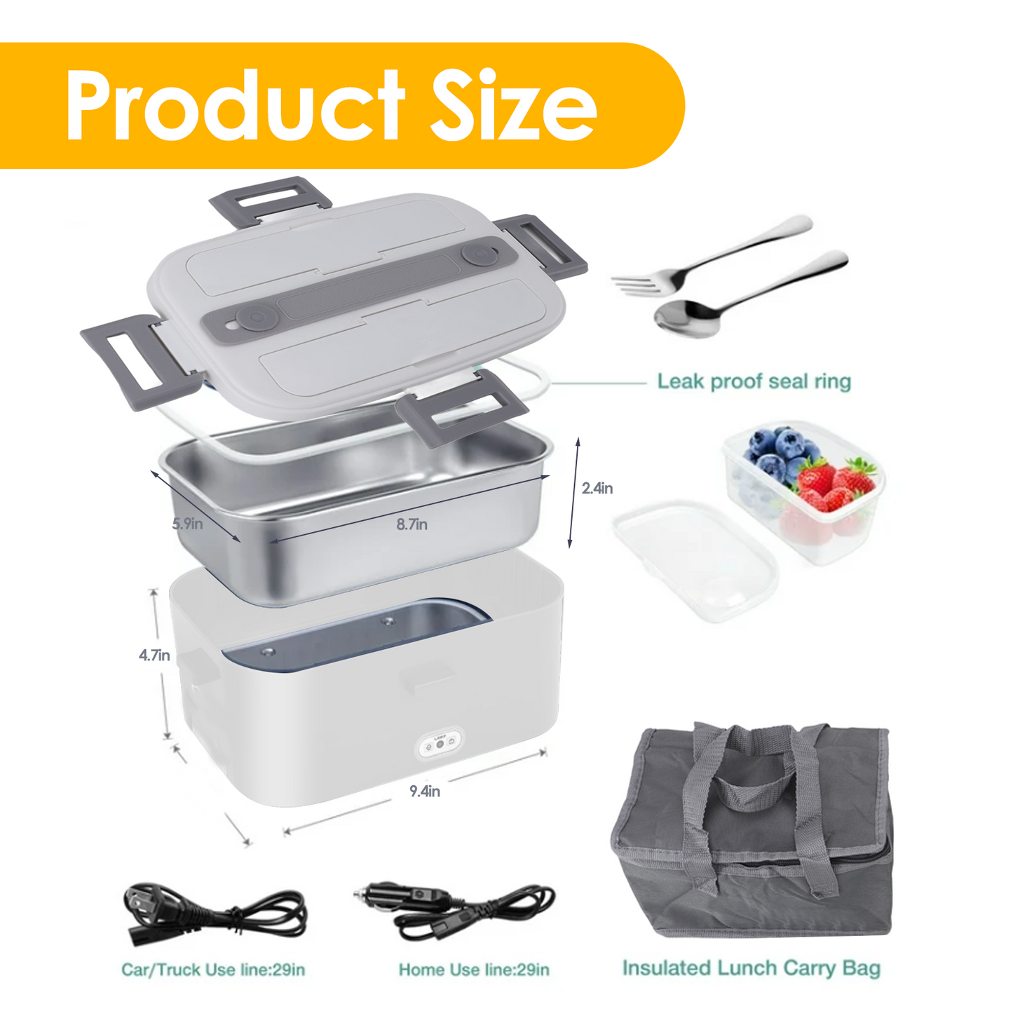 Electric Lunch Box Food Heater, Portable Food Warmer, Hot Lunch Warmer Heated Lunch Box for Adults