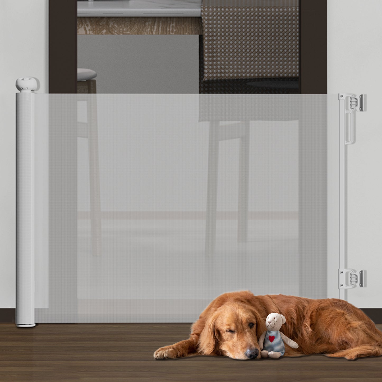 LHCER Retractable Mesh Baby & Dog Pet Safety Gate for Stairs & Doorways - 34" Tall, Extends to 55" Wide - Indoor & Outdoor Child Gates for the House, Black
