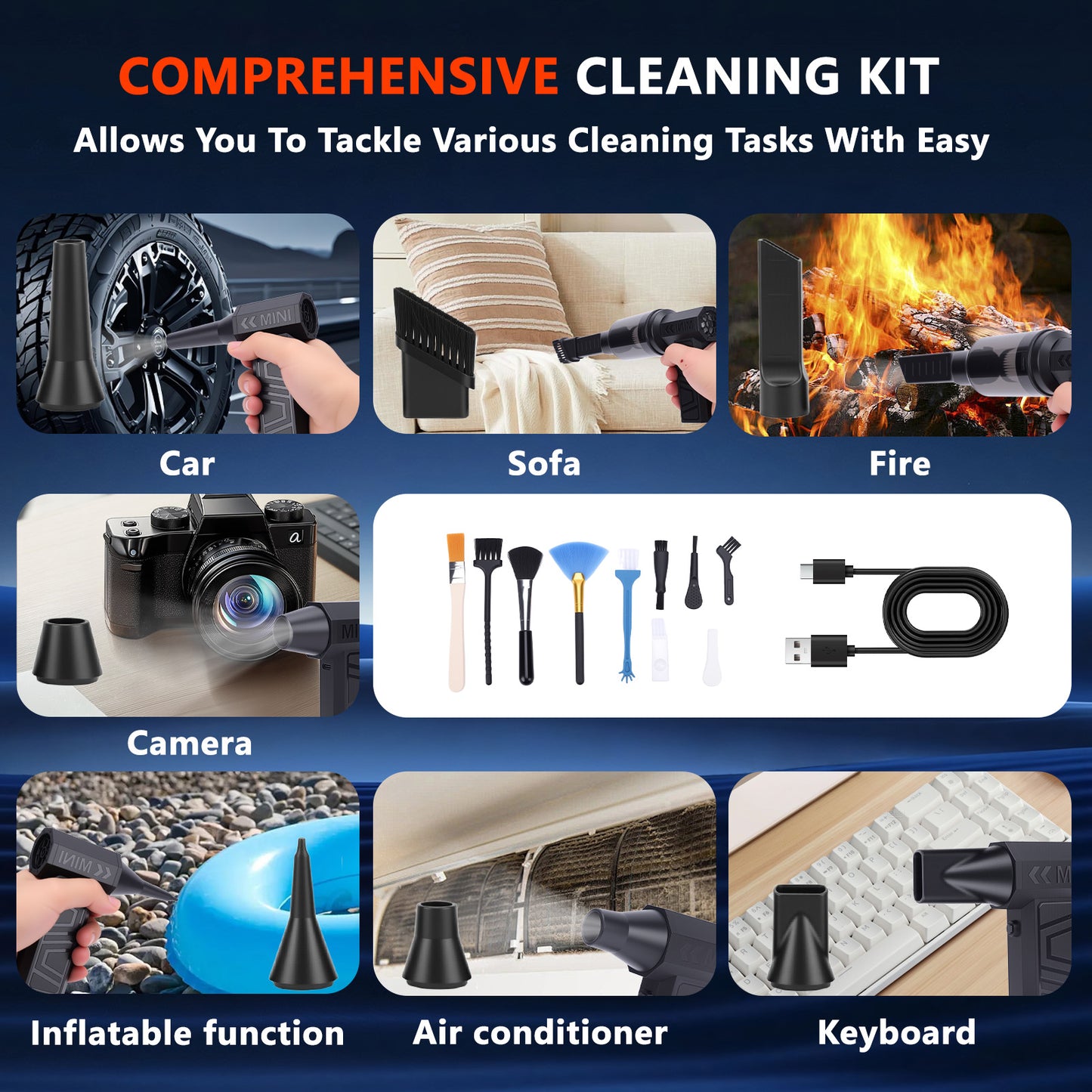 Compressed Air Duster, 105000RPM Handheld Vacuum 4 Gear Adjustable Rechargeable Brushless Motor Air Blower for Keyboard,Computer,Car,Home