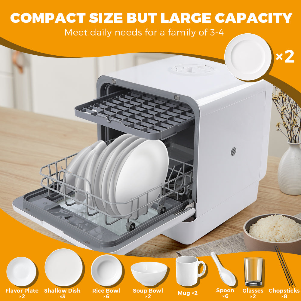 Portable Countertop Dishwasher, 5 Washing Programs, 5L Built-in Water And -Dry Function With 2L Measuring Cup