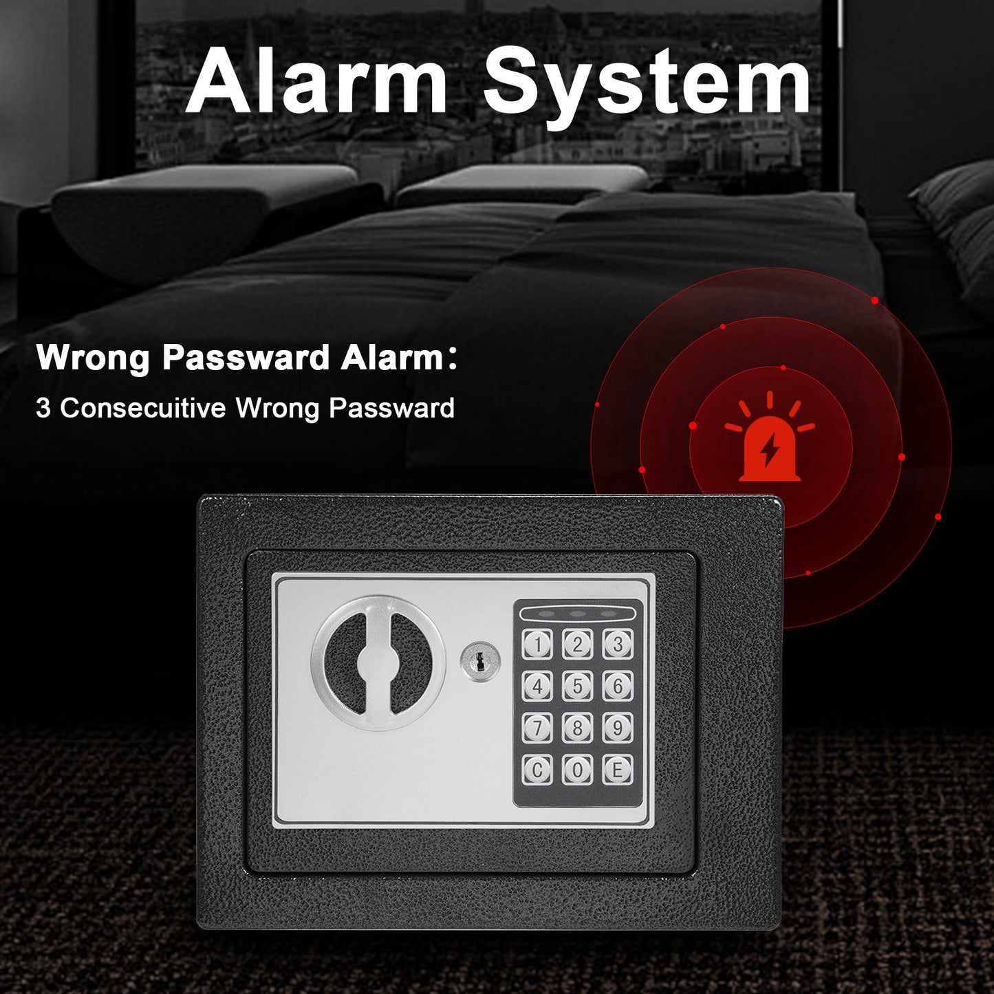 0.22 Cu.ft. Home Safes,Fireproof Waterproof Storage Box with Digital Keypad,Keys and Alarm System