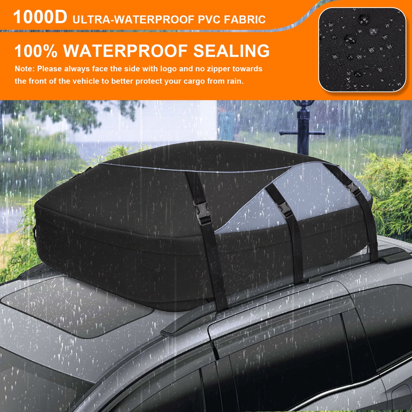 Rooftop Cargo Carrier, 25 Cubic Ft 1000D Waterproof Vehicle Soft-Shell Carriers for Cars with/Without Luggage Rack, Car Roof Bag with Combination Lock, 6 Door Hooks, Reinforced Strap,Storage Bag