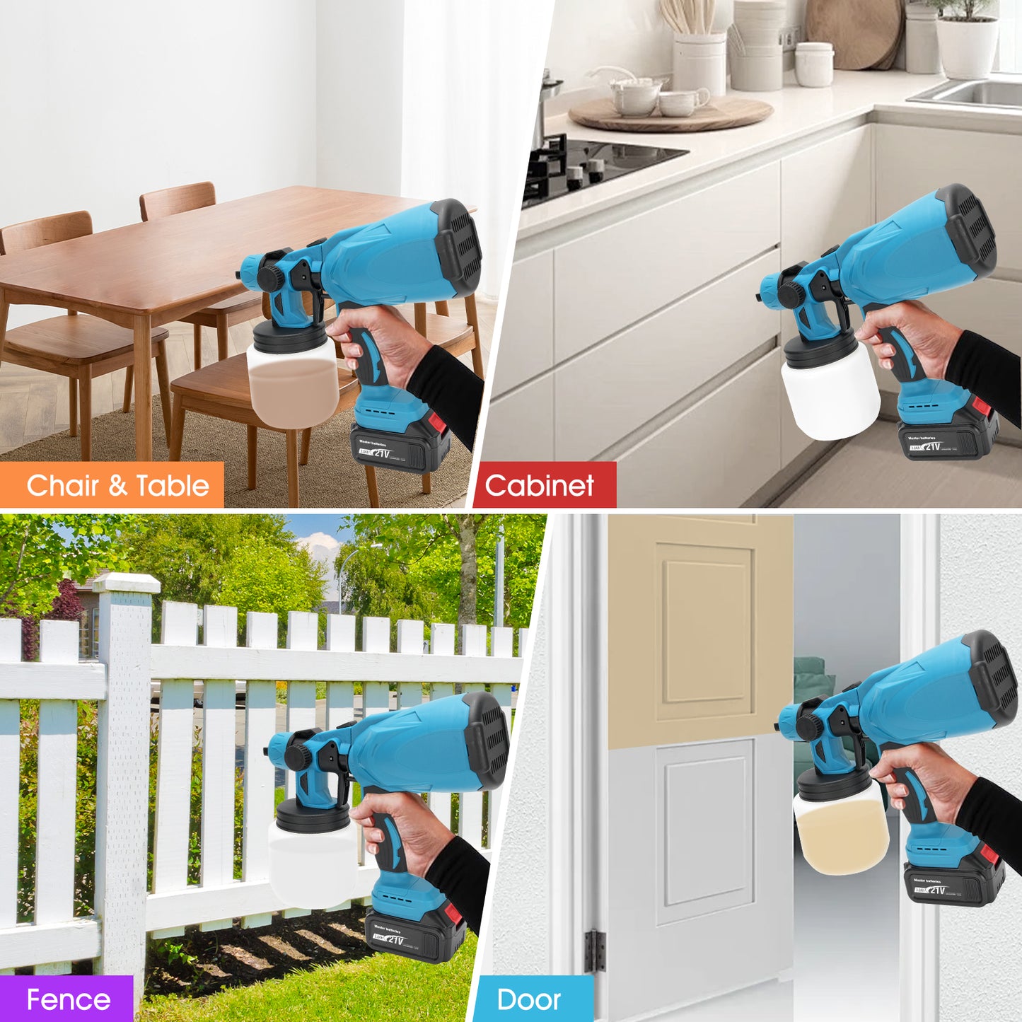 Cordless Paint Sprayer, 800W with 2 X 3000mAh 21V Batteries 3 Spray Modes, 800ML Container, HVLP Paint Sprayer Gun for House Painting Fence Cabinets Wall