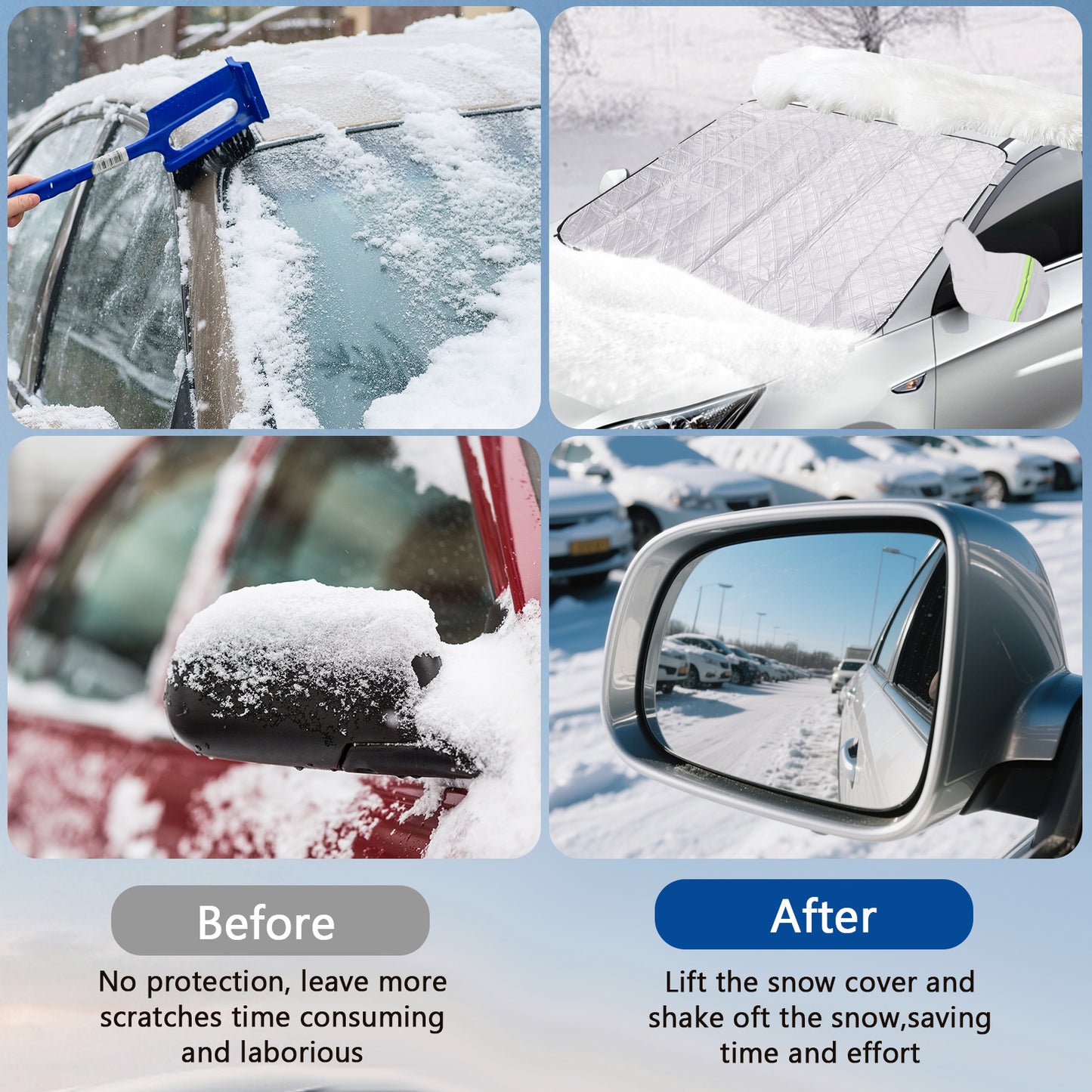 Car Windshield Cover,Snow Cover with Side Mirrors Cover,Windshield Shade with Edges & Fixing Straps for Car SUV CRV Trucks