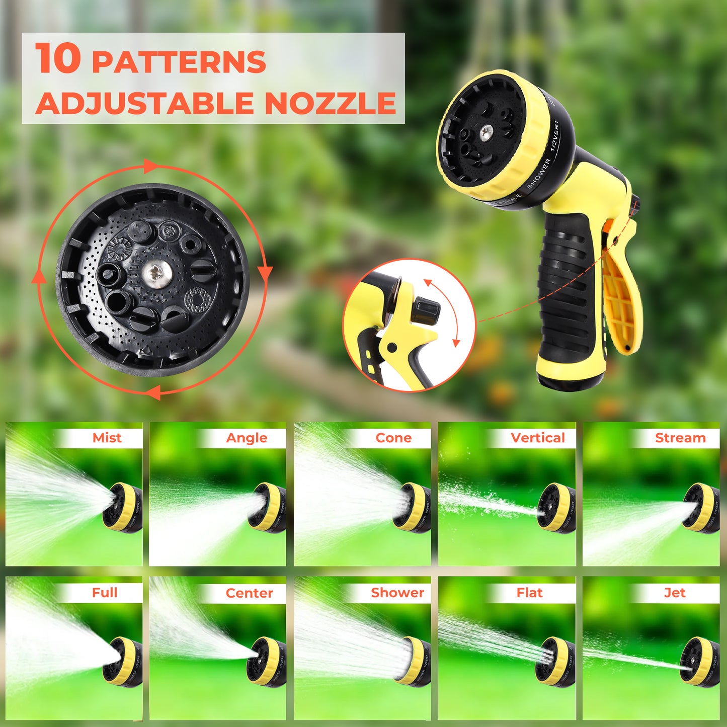 Retractable Garden Hose Reel 5/8 In X 100 Ft Automatic Wall Mounted Water Hose with 10 Pattern Nozzle Any Length Lock Slow Retraction 180° Swivel