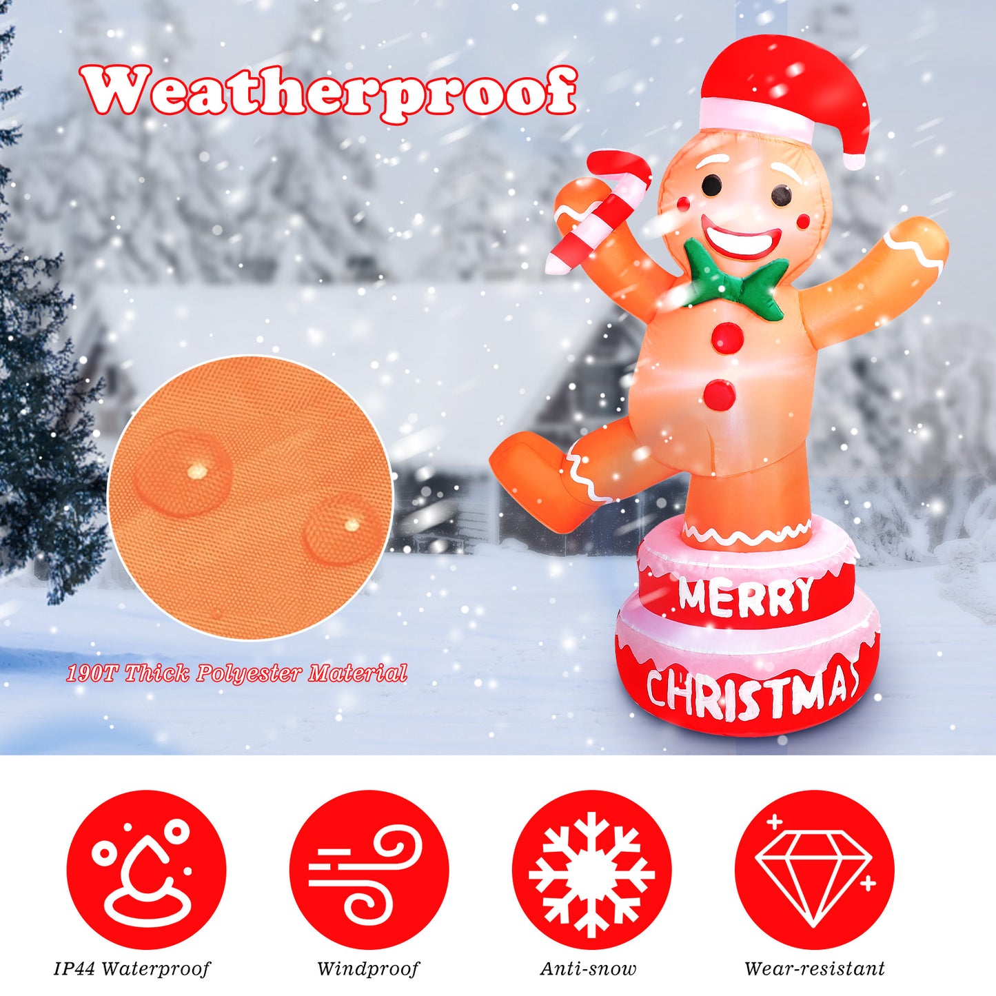 5 FT Christmas Inflatable Outdoor Decorations Gingerbread Man with Cane Candy, Lovable Blow up Gingerbread with Xmas Hat, Built-in LED Lights for Yard Garden Lawn Indoor Home Holiday Decor
