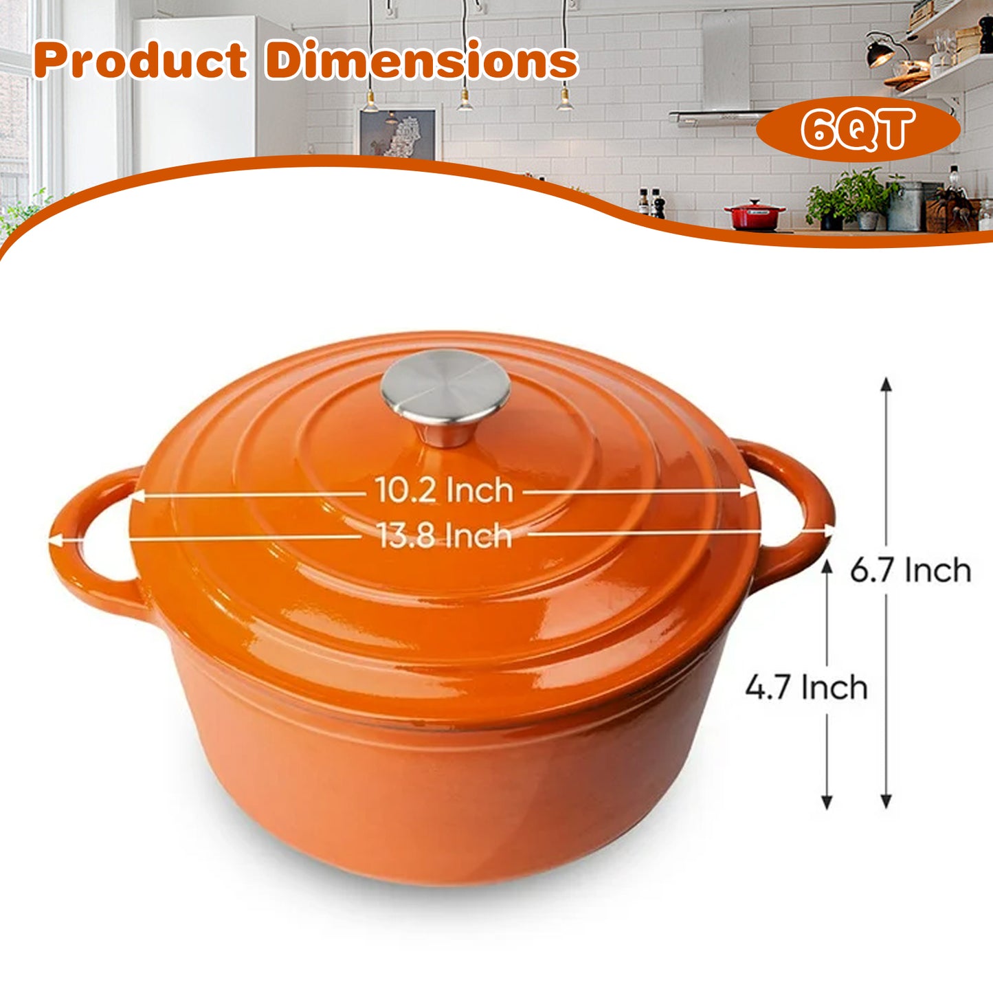 6.5 QT Enameled Cast Iron Dutch Oven with Lid, Nonstick Cookware for Baking, Roasting, Braising & Cooking, Dual Handles