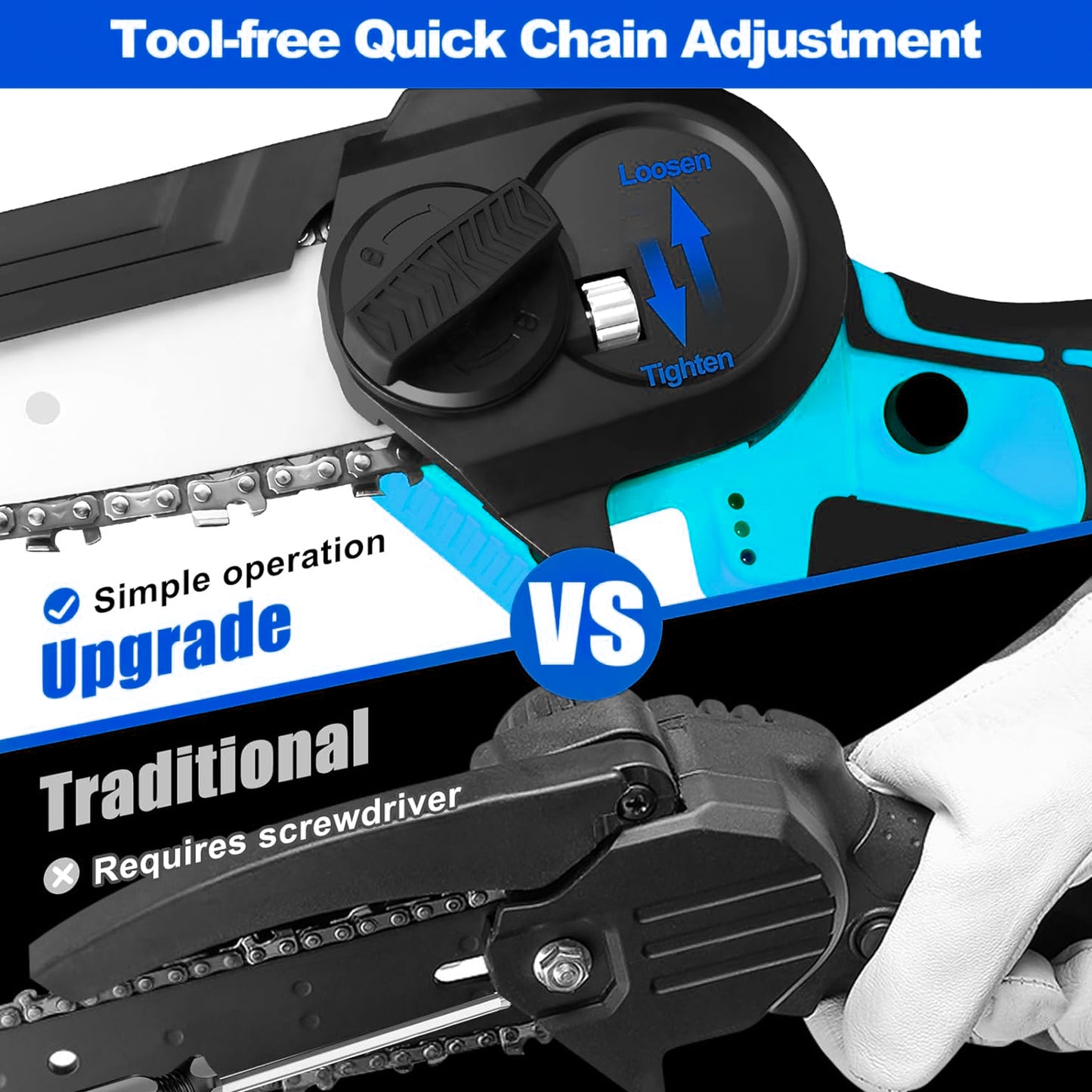 Mini Chainsaw 4-Inch Cordless Electric Portable Chainsaw With Safety Lock, One-Hand Lightweight, Pruning Shears Chainsaw For Tree Branch Wood Cutting (Chainsaw+ 2 X 2.0Ah Batteries+ 2 X Chains)