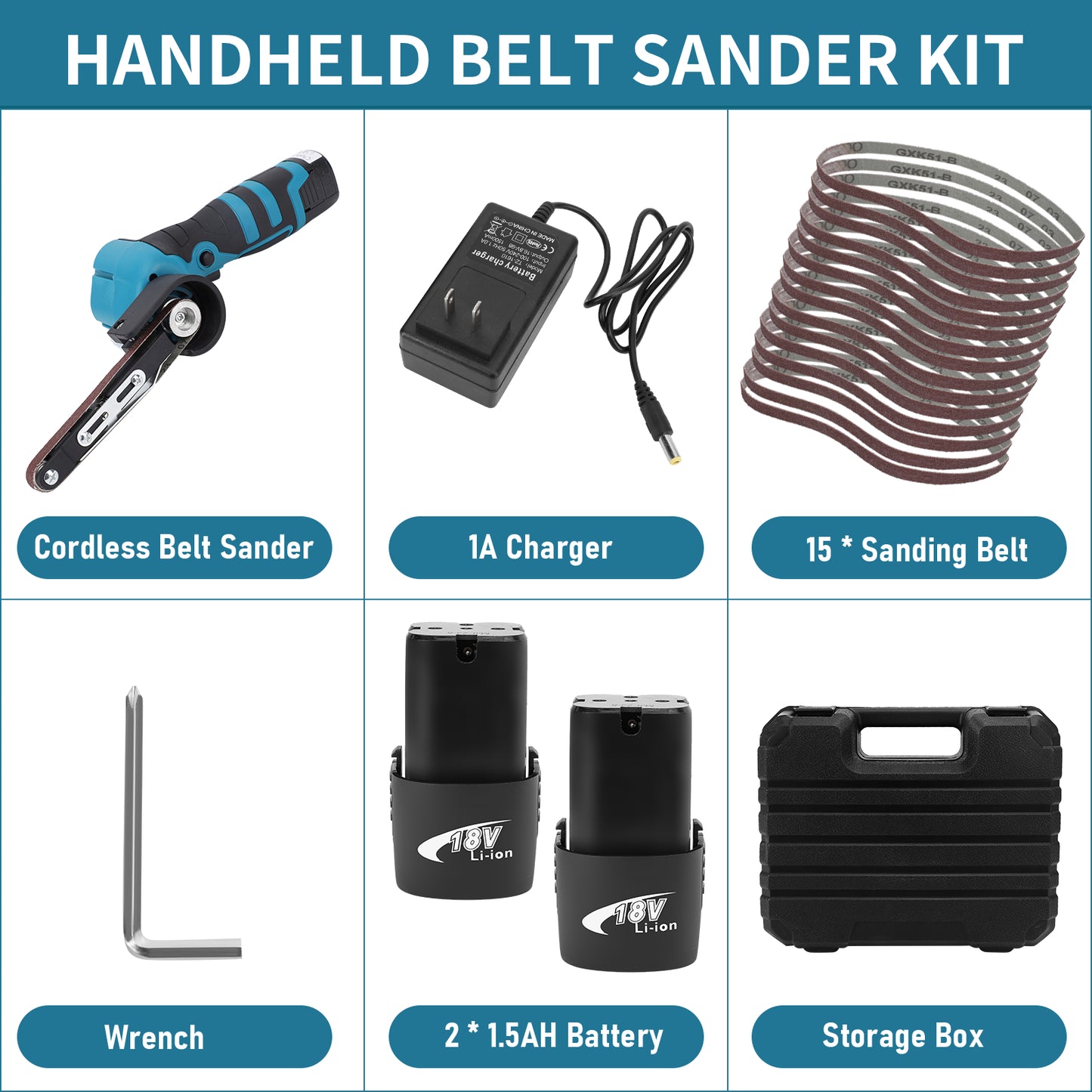 16.8V 7000RPM Cordless Detailing File Sander with 2pcs 1.5 Ah Battery and 15 Sanding Belts