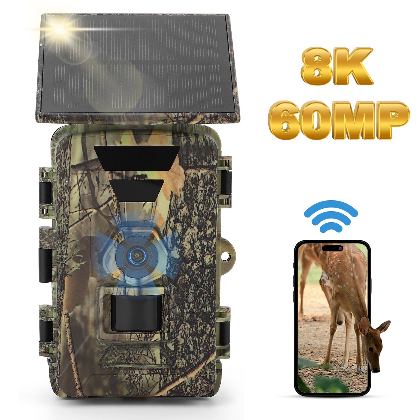 Outdoor Hunting Camera Solar Trail Camera 8K 60MP WiFi Wildlife Hunting Camera IP66 Waterproof Outdoor Night Game Camera