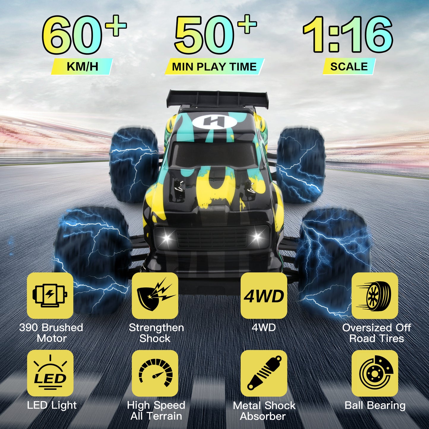 RC Cars 1: 16 Scale All Terrain 4x4 Remote Control Car for Adults & Kids, 40+MPH Waterproof Off-Road RC Trucks, 2.4Ghz Radio Controller, 2 Batteries, 2 Car Bodies