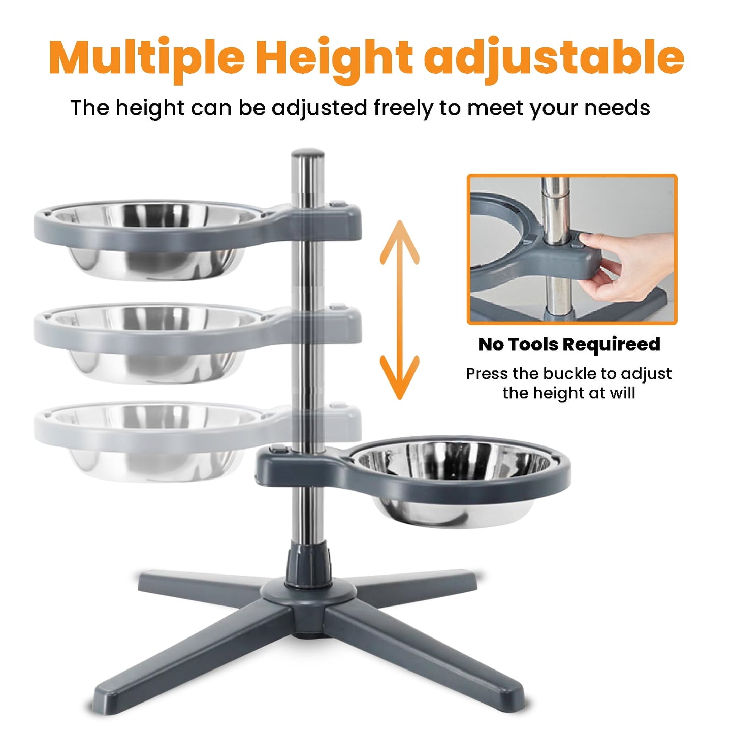 Mgaxyff Elevated Dog Bowls, Raised Dog Feeder Stand with 2 Stainless Steel Pet Food Bowls, Adjustable Height for Dogs and Cats, S
