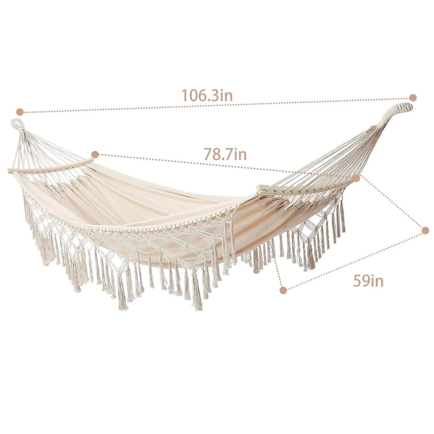 2-Person Canvas Solid Wood Tassels Fishtail Knitting with Mounting Straps & Curved Rod & Carrying Bag Double Hammock