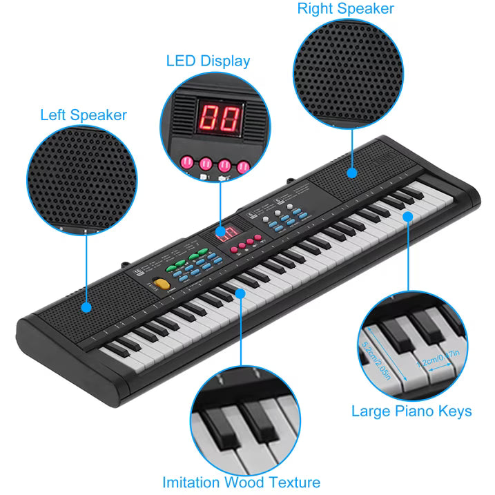 61 Keys Keyboard Piano, Electric Piano with Microphone Built-In Speaker 6 Demo Songs Gift Musical Instrument for Beginners, Teens (Black)