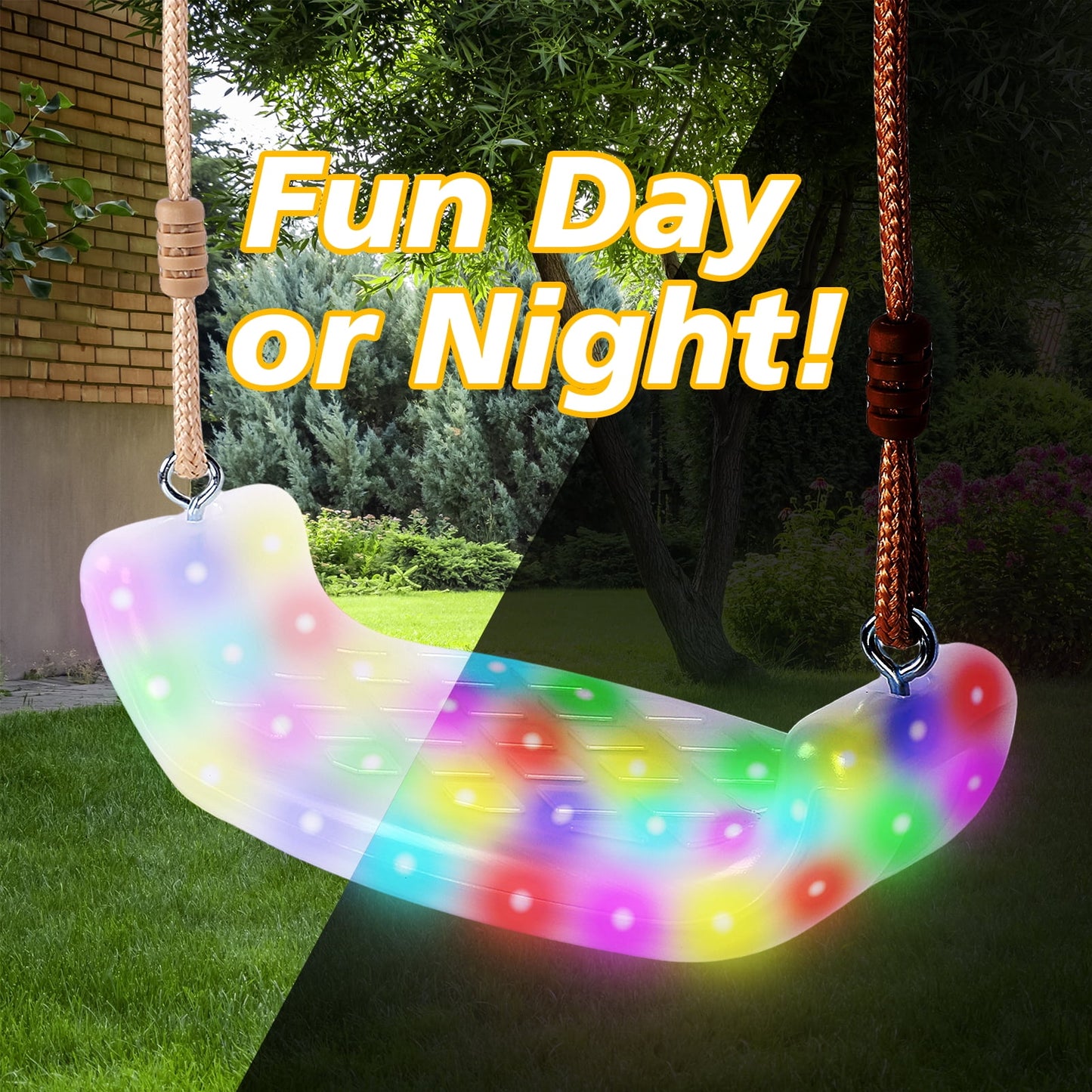 LED Lighted Swing, Motion Sensor Kids Swing Seat Accessory, LED Lighted Adjustable Swing Seat, 16.5" W x 7" Deep x 4.3" H