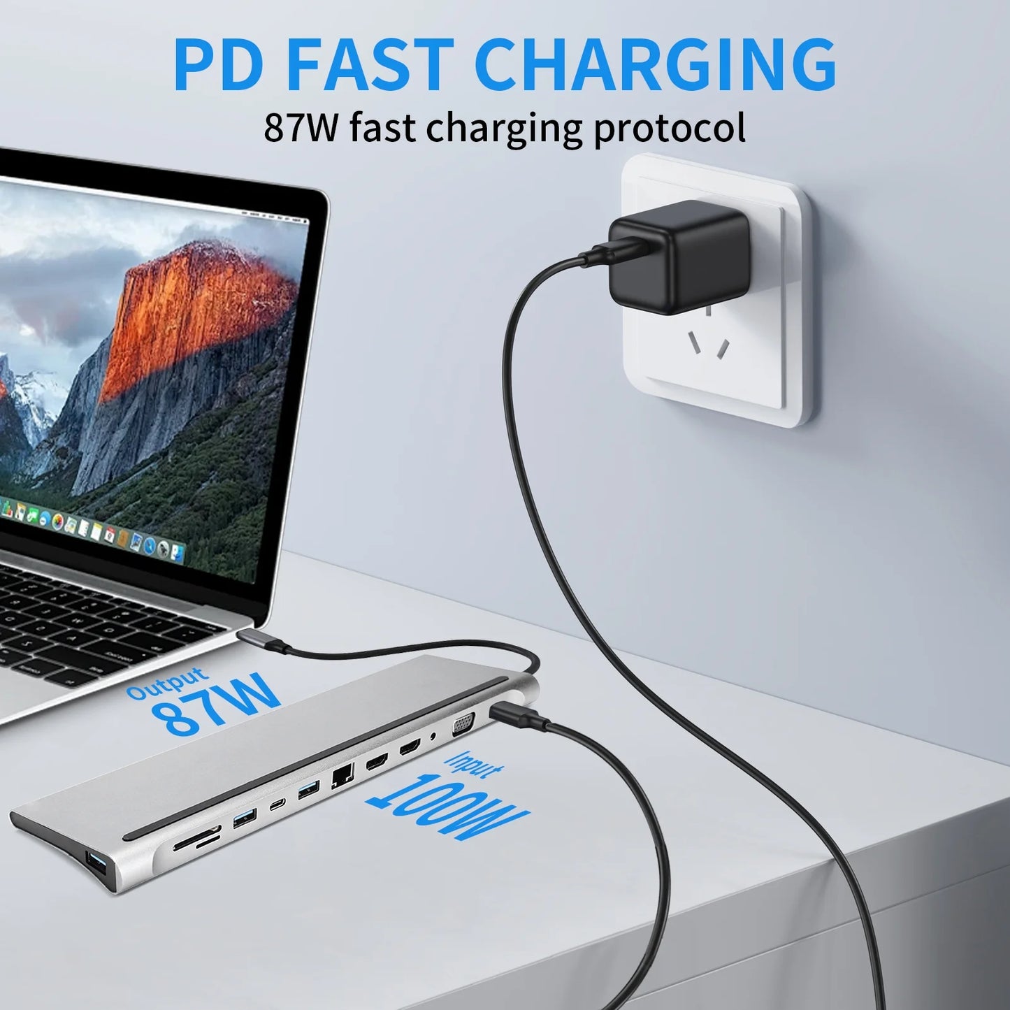 USB C Docking Station 12-in-1 USB C Hub with Dual HD-MI 4K Monitors Ports, 3 USB A Port, 87W PD Charging, TF/SD Card Reader, VGA, RJ45 LAN Port, USB C 3.0 Adapter for PC/Laptop/Phone