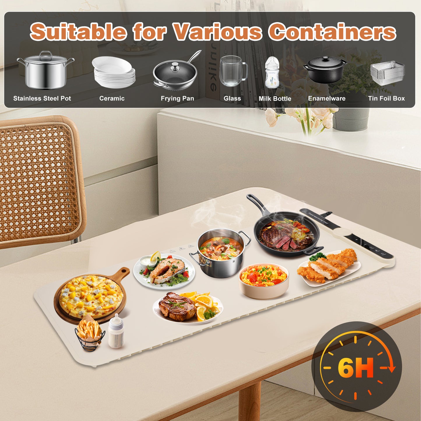Food Warming Mat, (XL 32"x15") Electric Warming Tray for Buffets Party, Fast Heating for Food with 9 Level Adjustable Temperature and 6 Hours Timer,18 Hours Auto Shut Off, Food Warmer