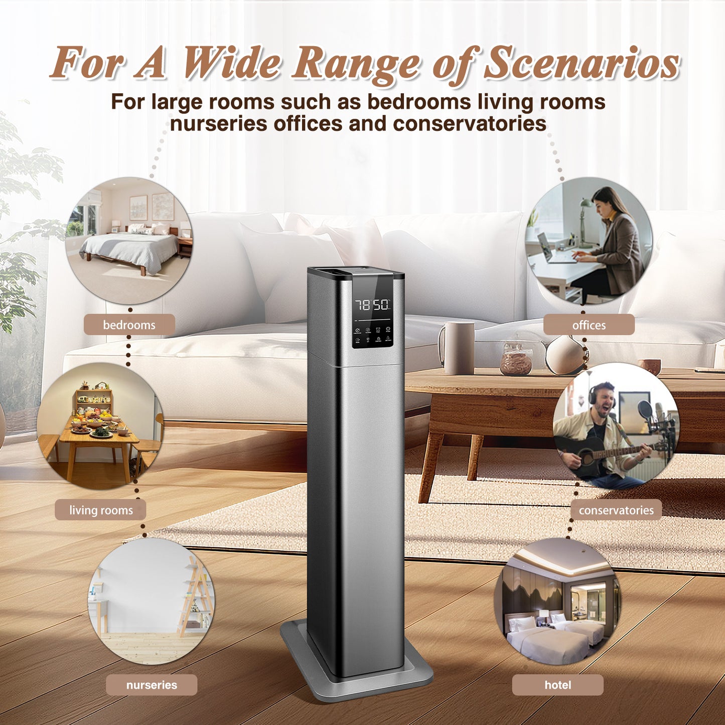 Humidifiers for Large Rooms, 13L/3.43Gal Top Fill Floor Humidifiers Cold Mist for Bedroom, Remote Control, Humidity Setting, Timer,Quiet, Aroma Box,Safety Lock