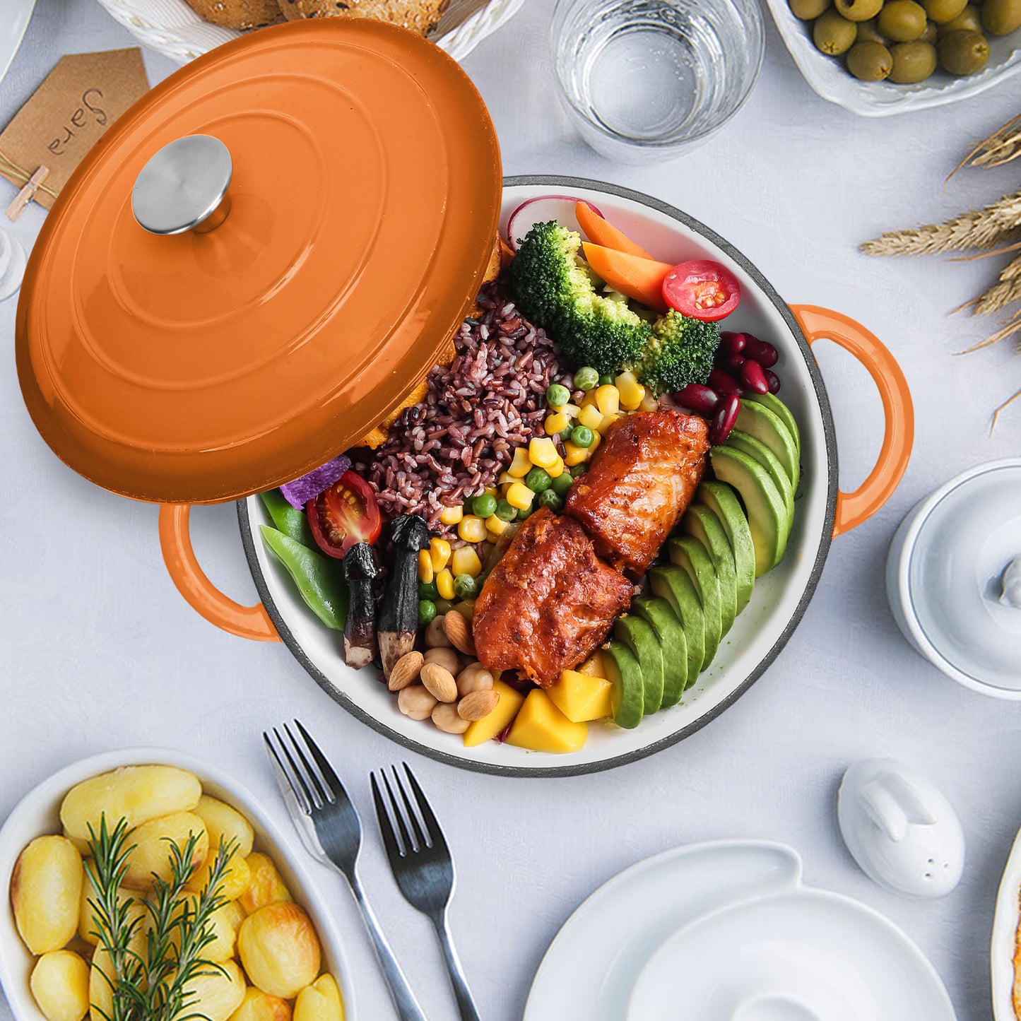 6.5 QT Enameled Cast Iron Dutch Oven with Lid, Nonstick Cookware for Baking, Roasting, Braising & Cooking, Dual Handles