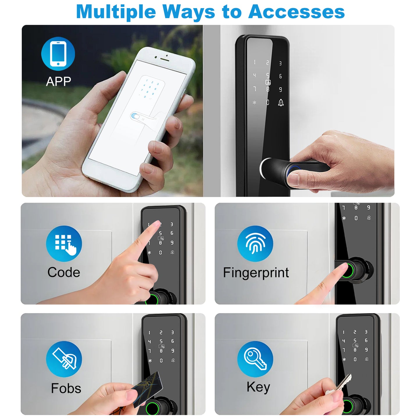 Door Smart Lock Fingerprints Password IC Card Key Anti Theft APP Control Entry Lock for Home Security