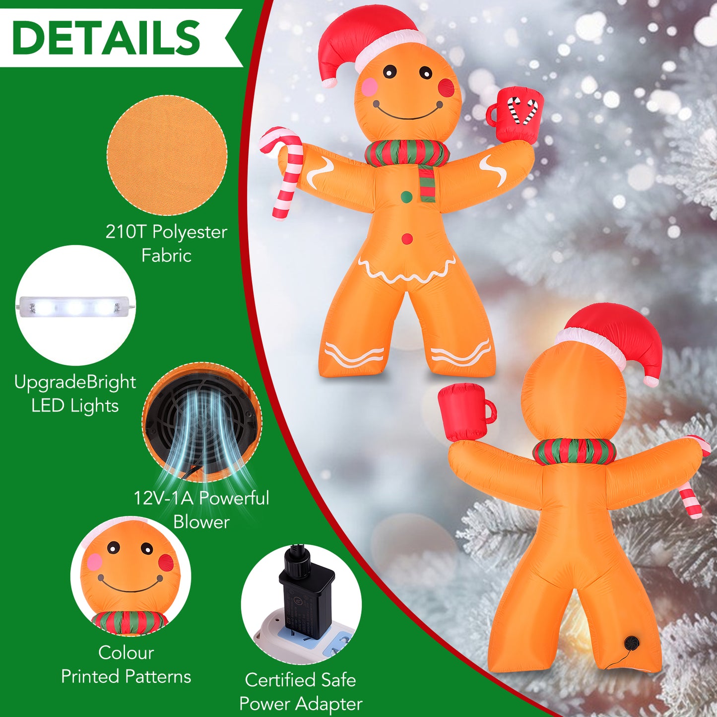 Christmas Inflatables Decoration, 8ft Christmas Inflatable Gingerbread Man, Christmas Blow Up Yard Decorations with Build-in LEDs, Inflatable Christmas Decorations Outdoor for The Yard, Lawn, Garden
