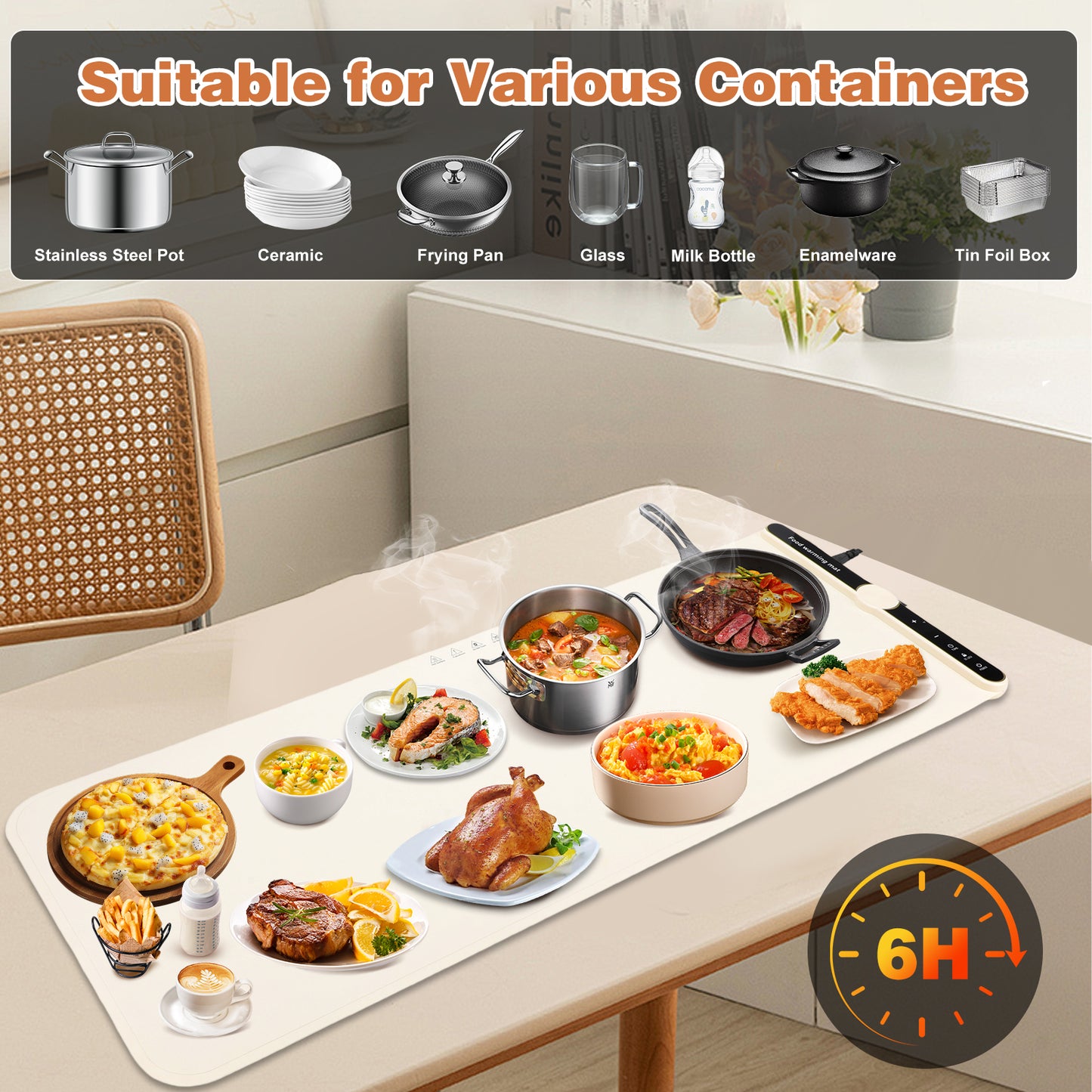 Food Warming Mat, (XXL 39"x15") Electric Warming Tray for Buffets Party, Fast Heating for Food with 9 Level Adjustable Temperature and 6 Hours Timer,18 Hours Auto Shut Off, Food Warmer