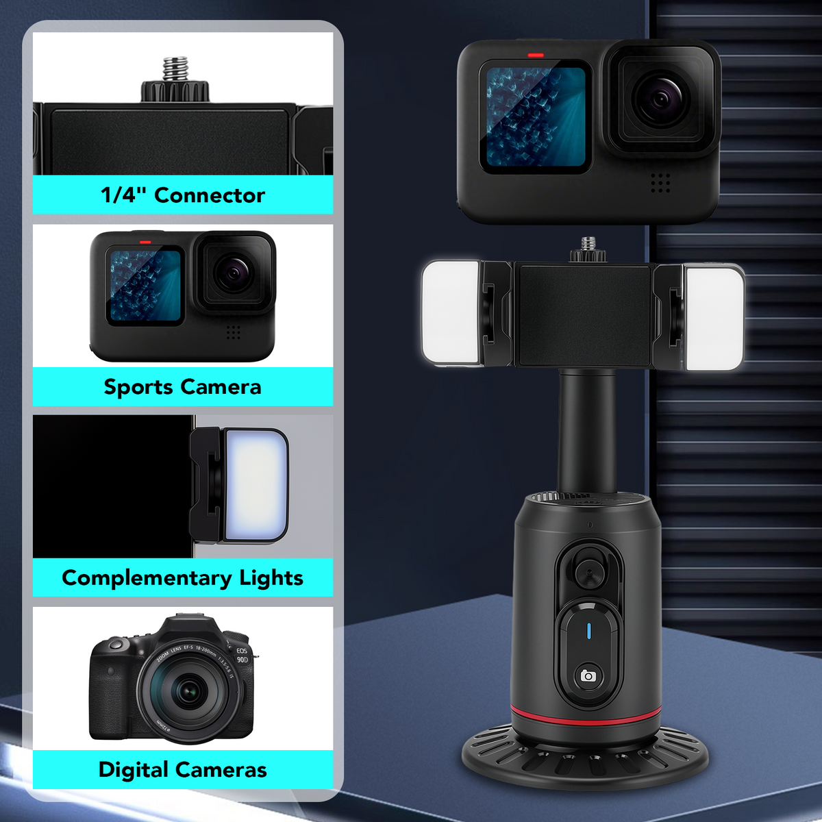 Auto Face Tracking Phone Holder, 360° Rotation Face Body Phone Tripod Smart Shooting Camera Mount with Rechargeable Remote and Light for Live Vlog Streaming Video, Rechargeable