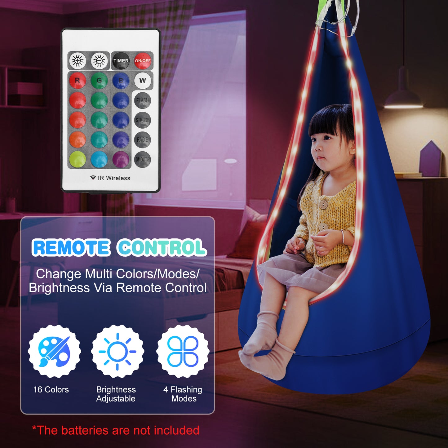 Hanging Pod Swing, Stable Cotton Pod Swing Light Up For Indoor