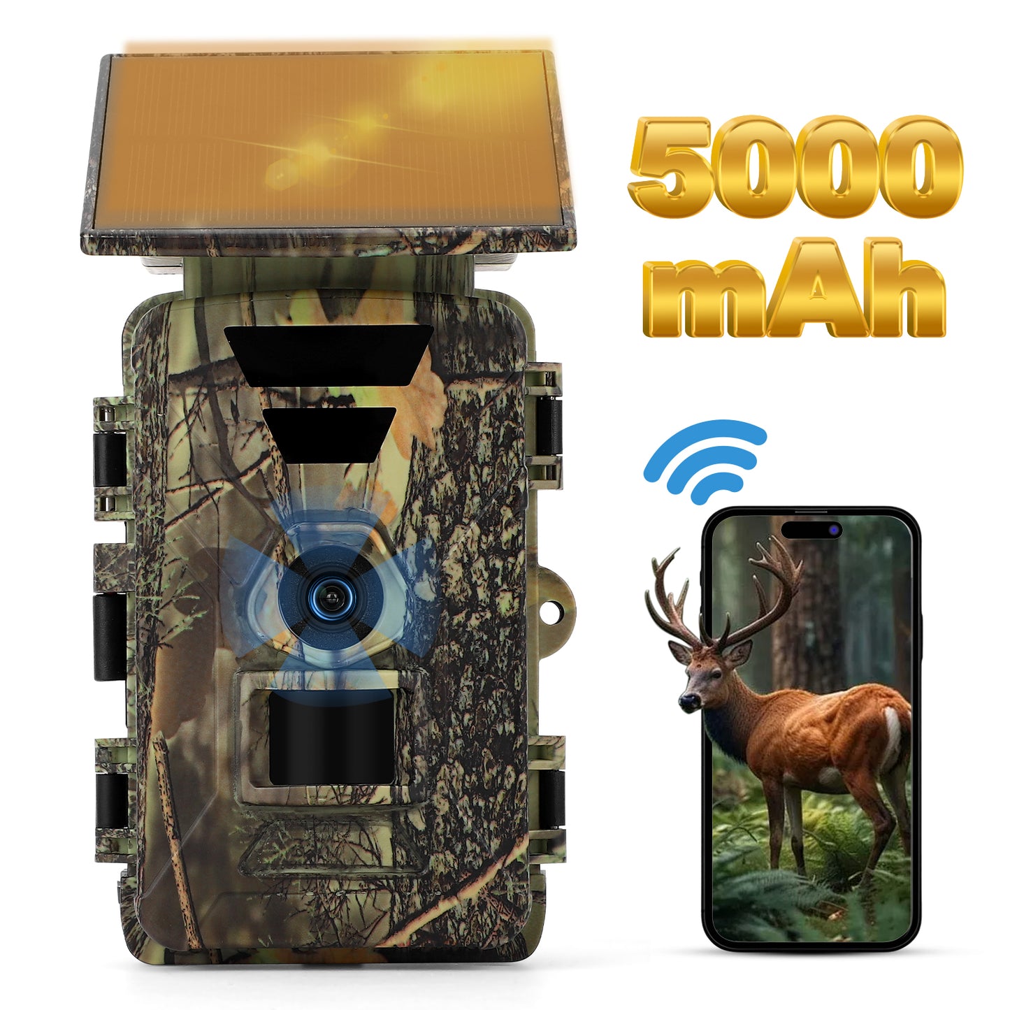 Outdoor Hunting Camera Solar Trail Camera 8K 60MP WiFi Wildlife Hunting Camera IP66 Waterproof Outdoor Night Game Camera