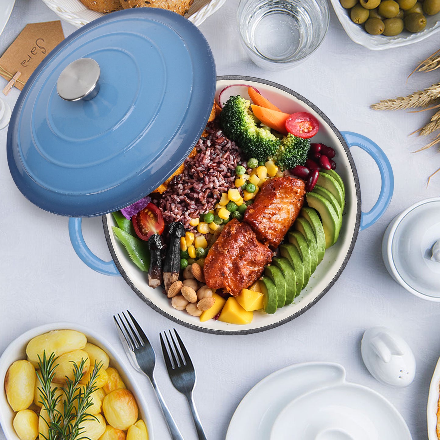 6 QT Enameled Cast Iron Dutch Oven with Lid, Nonstick Cookware for Baking, Roasting, Braising & Cooking, Dual Handles