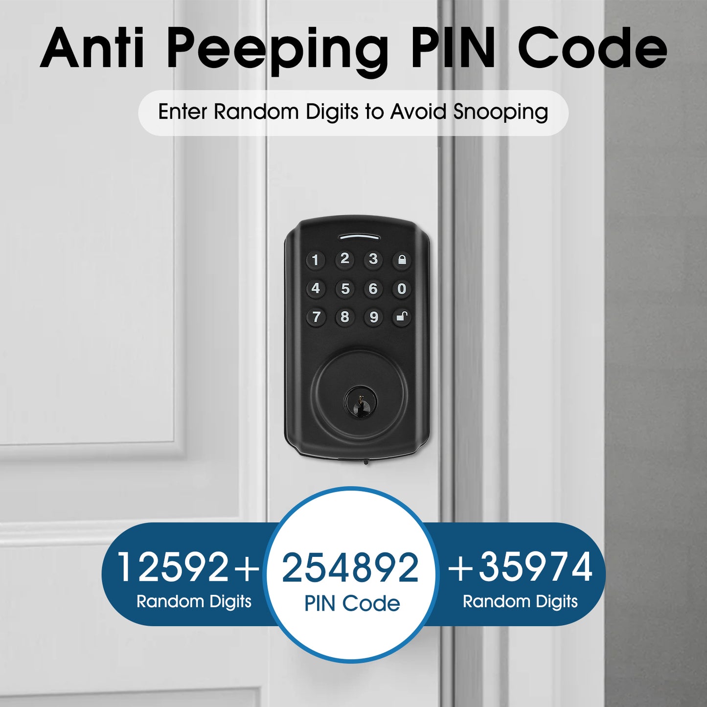Keyless Entry Door Lock Keypad Electronic Smart Deadbolt For Front Door With 2 Keys, Digital Lock Anti-Peeking Password,Auto Lock,Easy Installation Matte Black