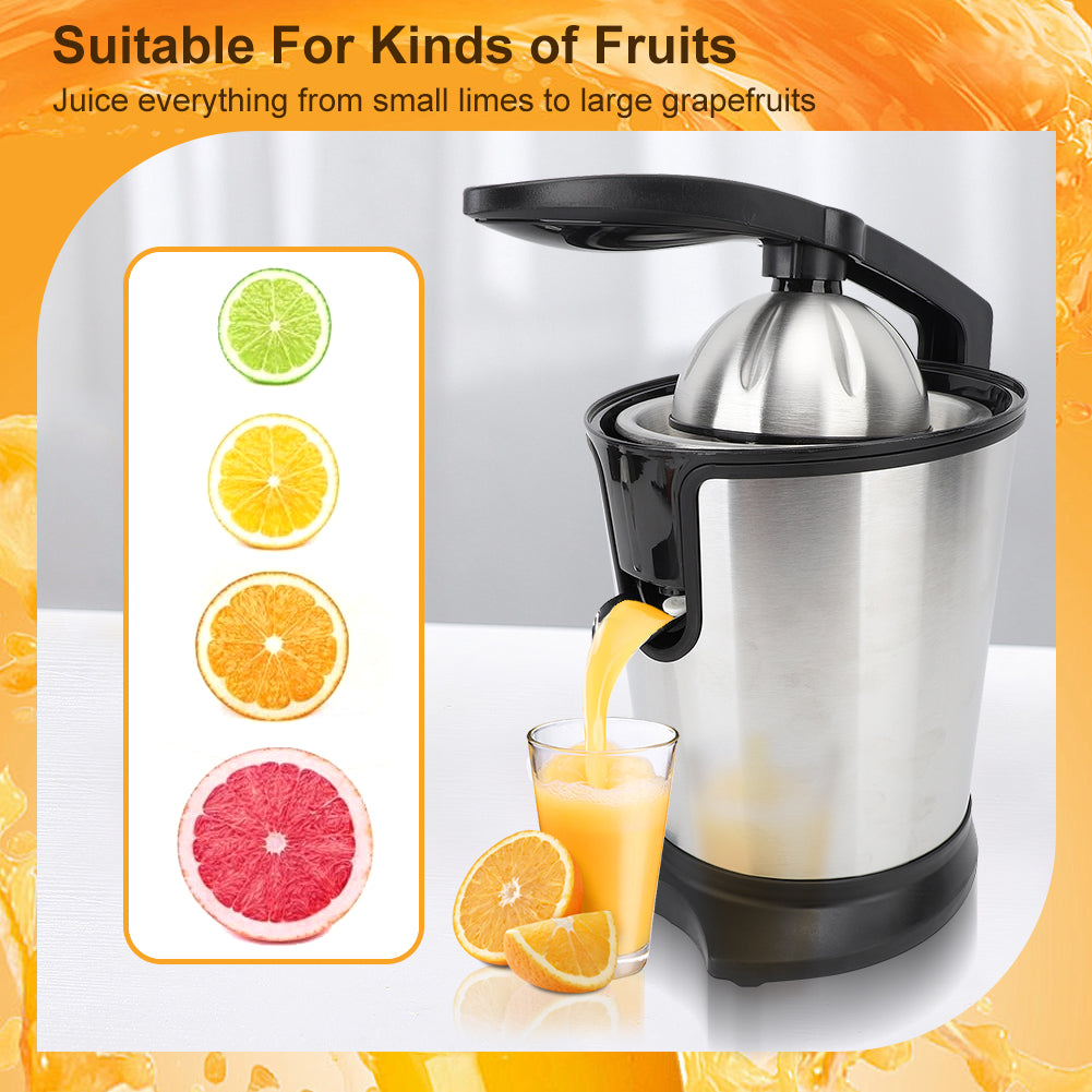 Electric Citrus Juicer, Orange Juice Squeezer with Two Size Juicing Cones, Stainless Steel Orange Juice Maker with Soft Grip Handle, For Oranges, Grapefruits, Lemons and Other Citrus Fruit