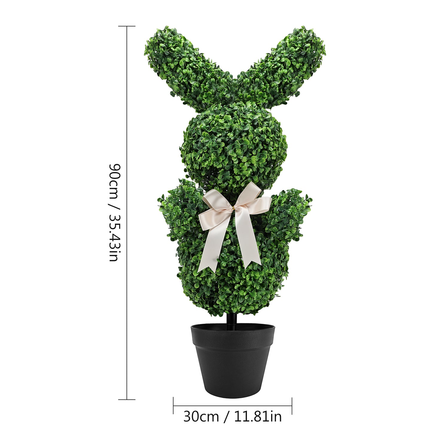 3ft Easter Shaped Topiary Trees, High Artificial Boxwood with Swaying Ears & Brown Bow Tie, for Indoor & Outdoor Decor
