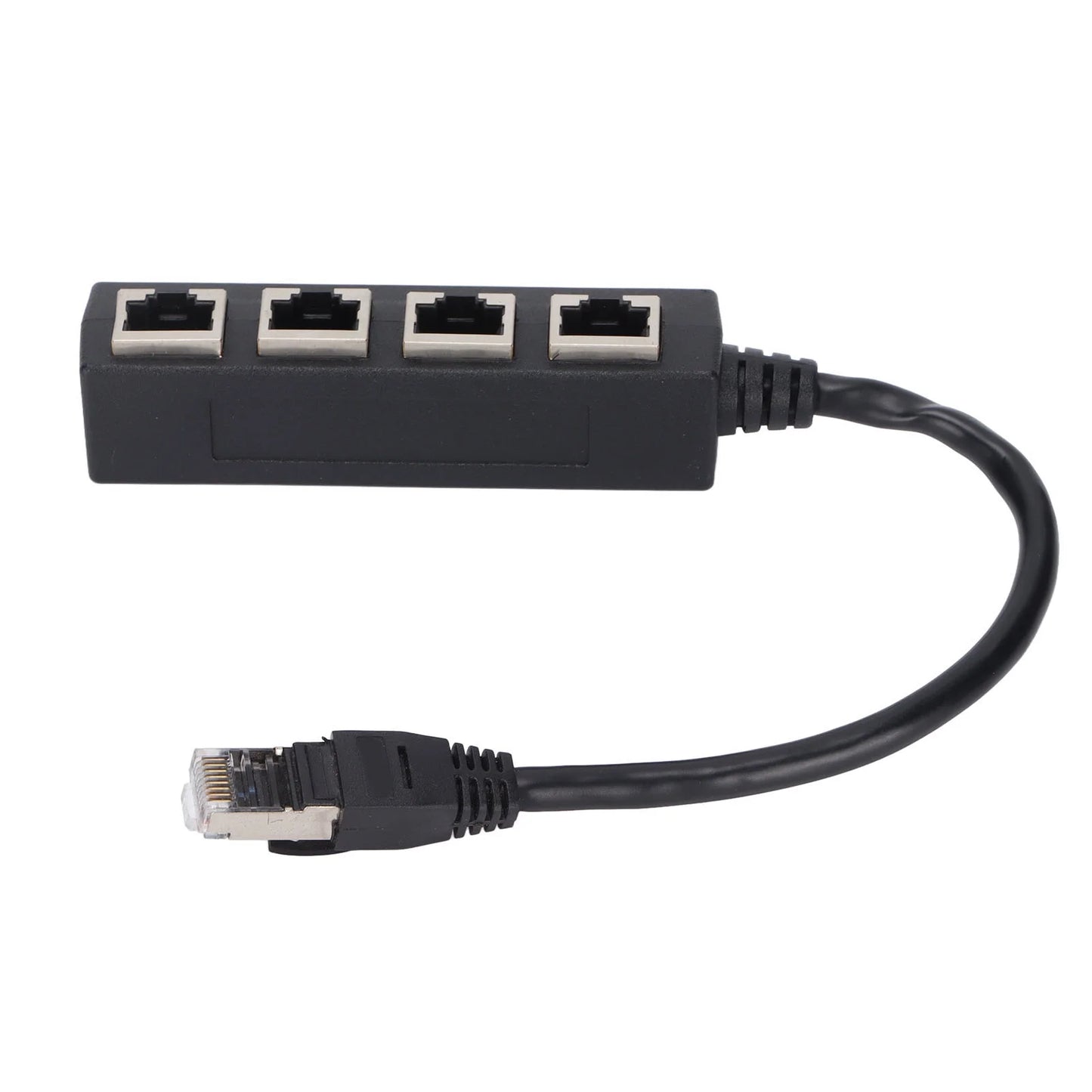 RJ45 1 Male to 4 Female Ethernet Cable Splitter Adapter, CAT7 Gold Plated Core, Black