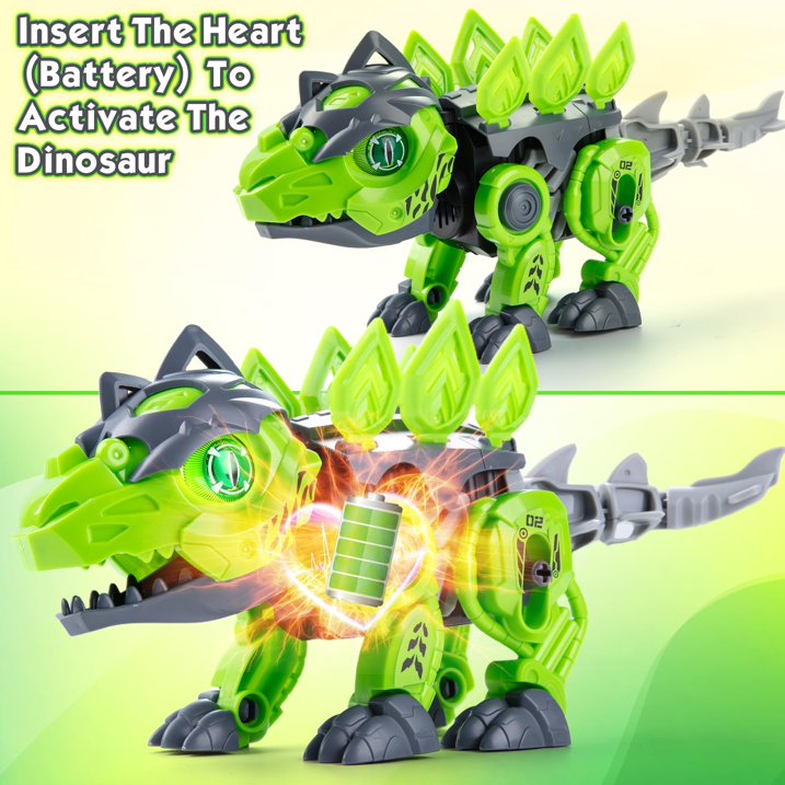 Dinosaurs Building Kits Electronic Walking Stegosaurus Dinosaur with LED Glowing Eyes & Roar Sounds, Electric Dinosaur Building Blocks for Boys, STEM Educational Learning Toys Gifts for Kids 3-8 Year