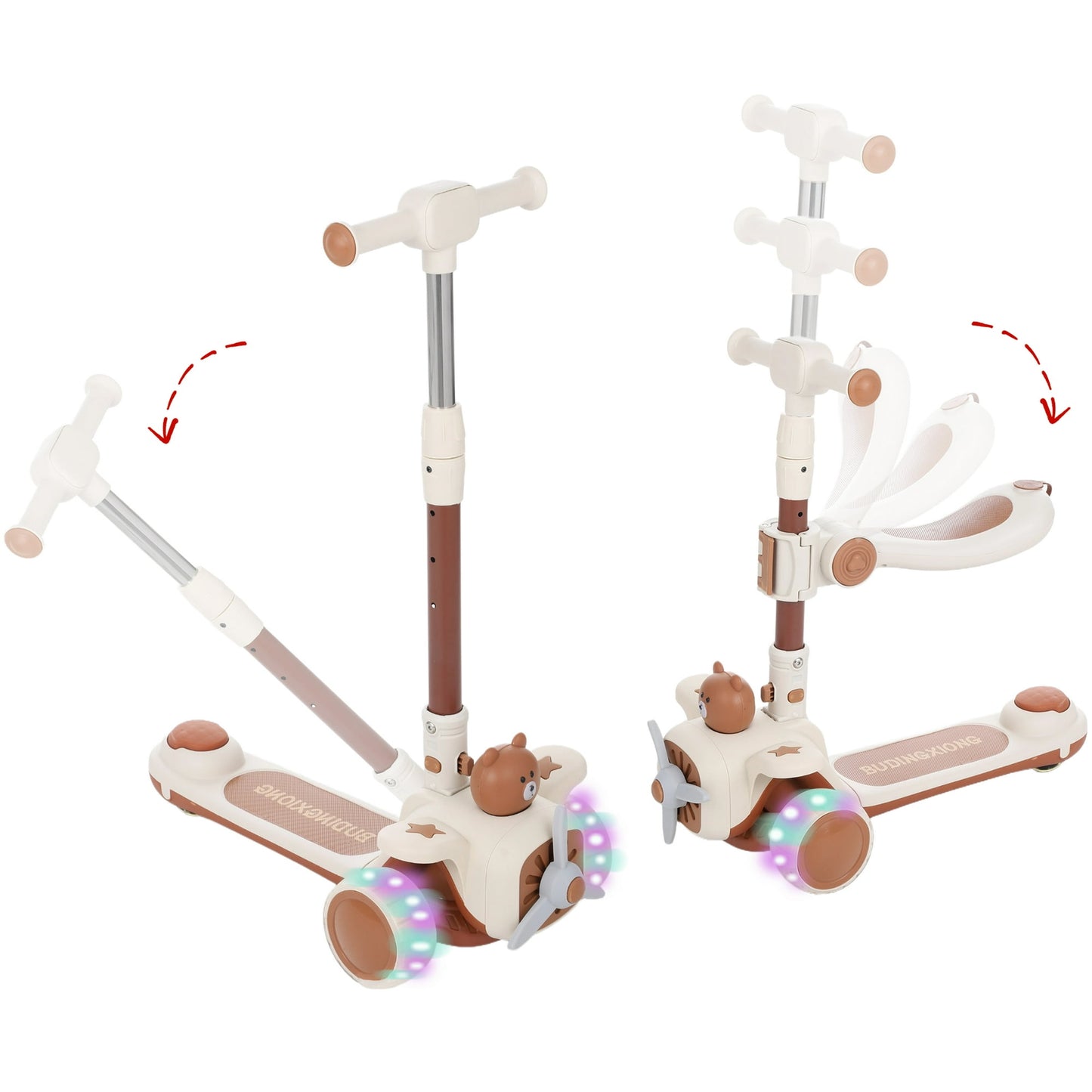 3-Wheeled Kids Scooter with Foldable Seat, Adjustable Handlebar & Push Bar, Light-up Wheels, Kick Scooter Sit or Stand Ride Kids Scooter with Brake for Boys Girls