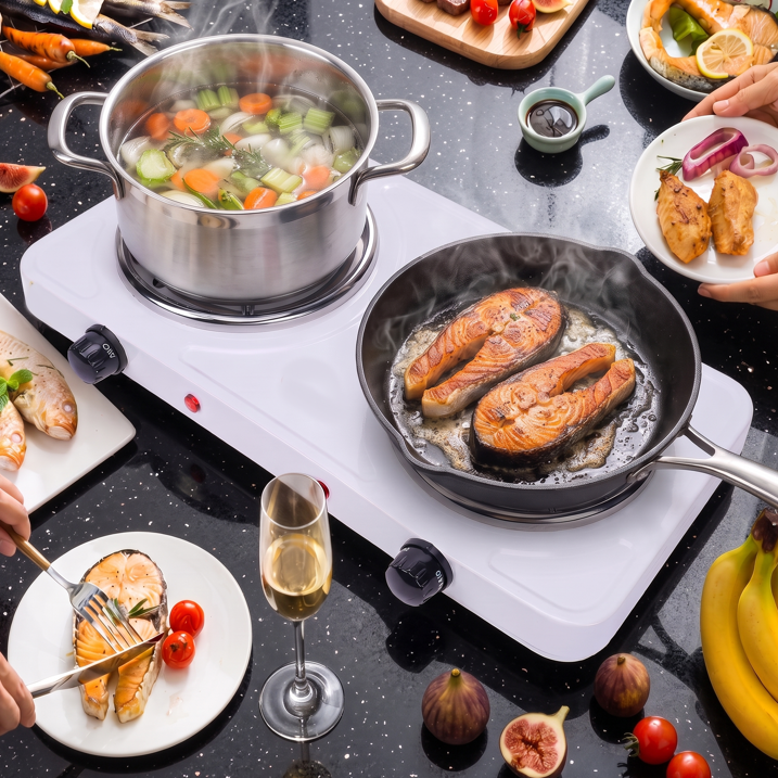 Electric Countertop Burner, Double Burner, 2000W Induction Cooktop, Portable Electric Hot Plate, 5 Level Adjustable Temperature Control Cooking Ranges for Home Dorm Camping Cooking