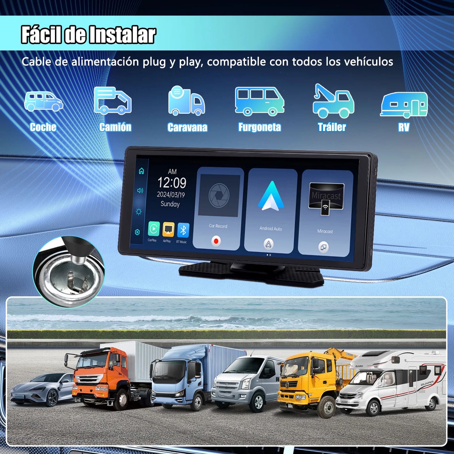 10.26" Wireless Carplay Screen for Car Portable Carplay and Android Auto Touchscreen, 4K Dash Cam, 1080P Backup Camera, GPS Navigation/Mirror Link/Voice Control/Bluetooth/Music Player/Audio Receivers