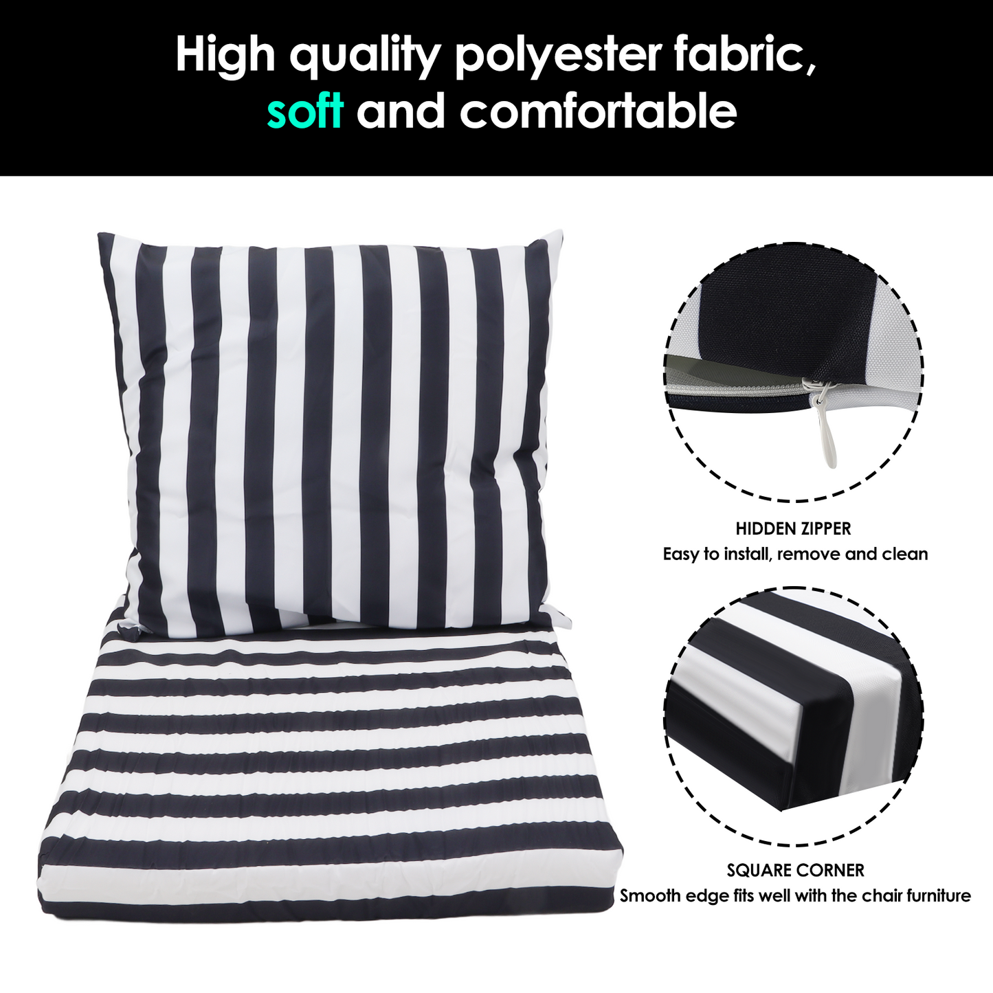 Outdoor Chair Cushion Set Memory Foam Seat Cushion and Back Cushion for Patio Balcony Furniture
