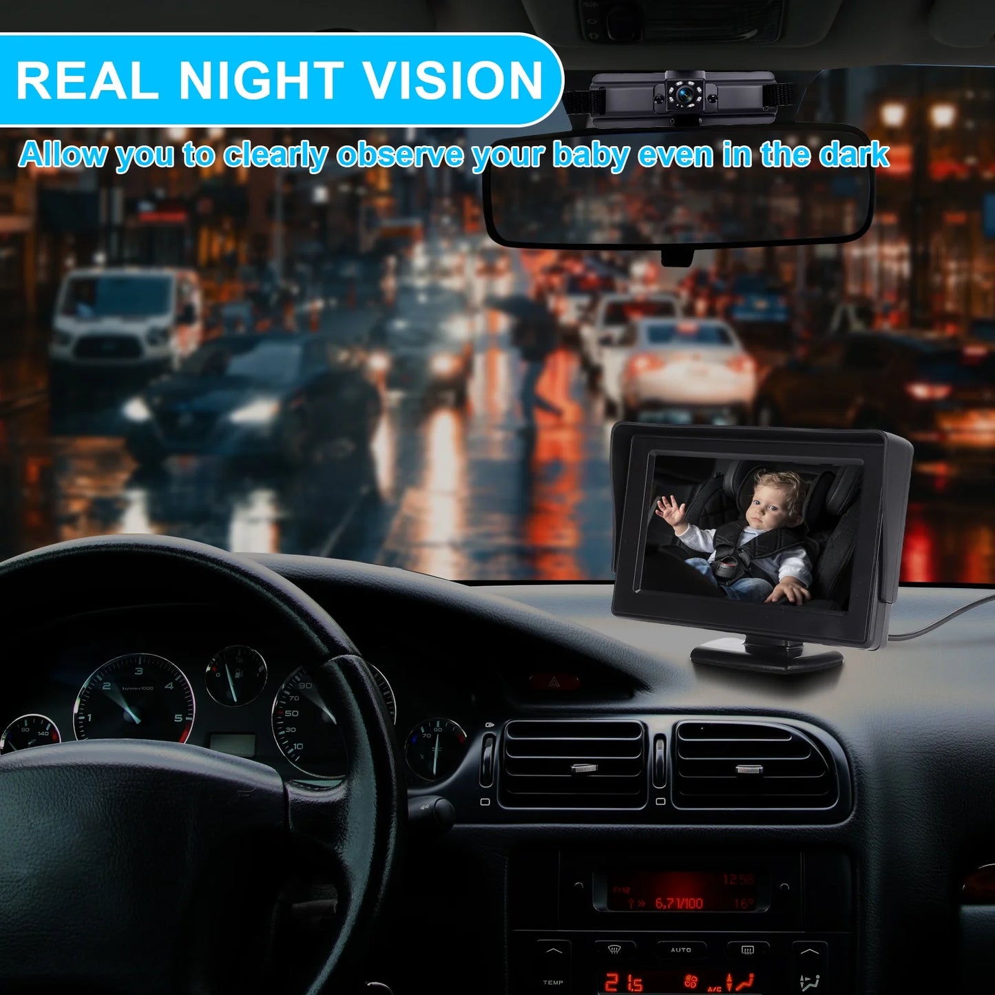 Baby Car Camera HD 1080P Night Vision Adjustable 180° Wide View Angle Rear Facing Baby Car Monitor for Car Backseat