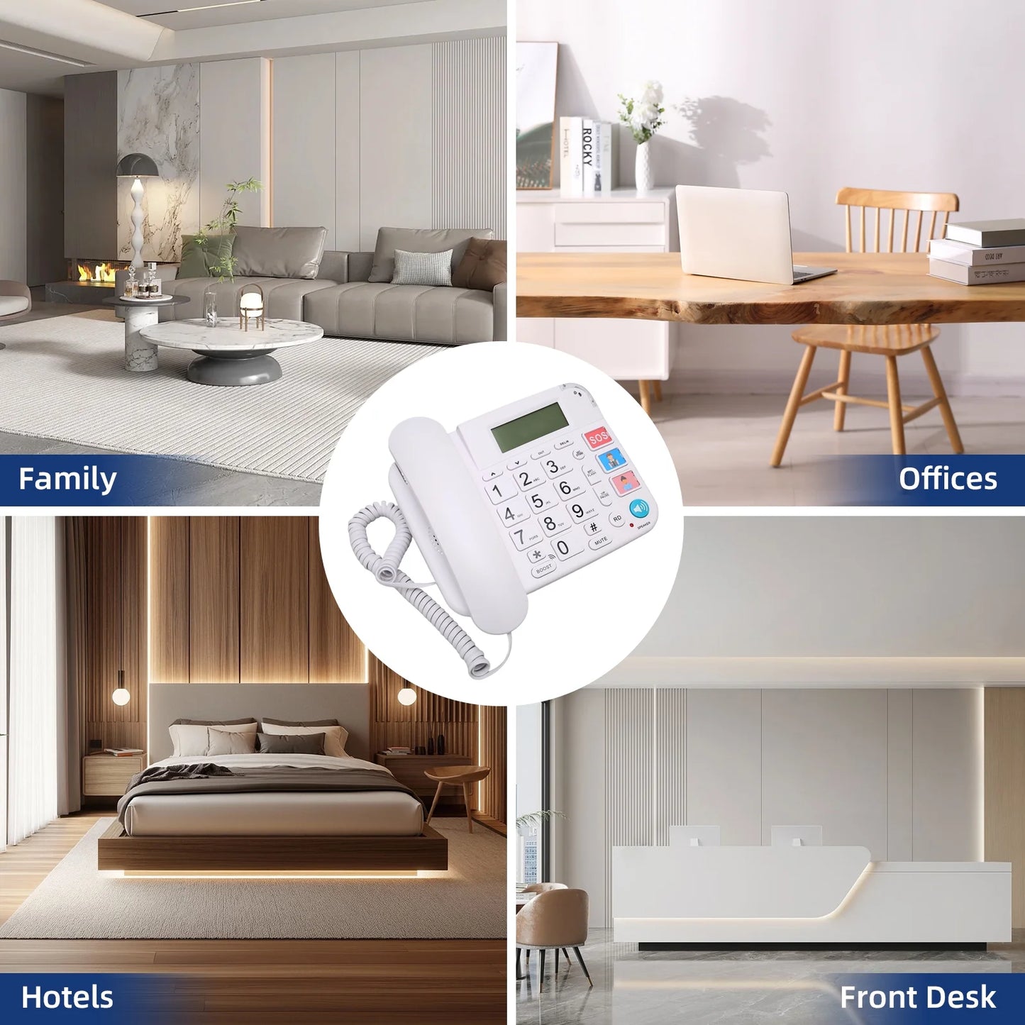 Large Key Wired Telephone, Dual Interface Wired Landline Phones with Caller ID/Hands-Free for Office, Big Button Corded Phones for Seniors, 3 Group One-Touch Dialing, Adjustable Volume & Ringing