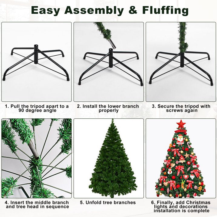 6FT Artificial Christmas Tree with LED Lights and Ornaments Set Package, Lifelike Spruce Holiday Xmas Decorative Tree Set for Indoor Outdoor Home Office Party with Foldable Metal Base
